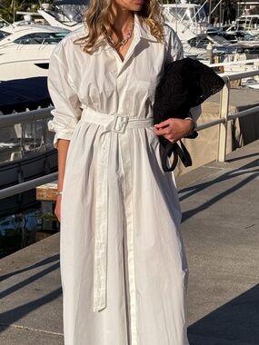 Oversized White Cotton Shirt Dress: Belted Midi Trench Coat